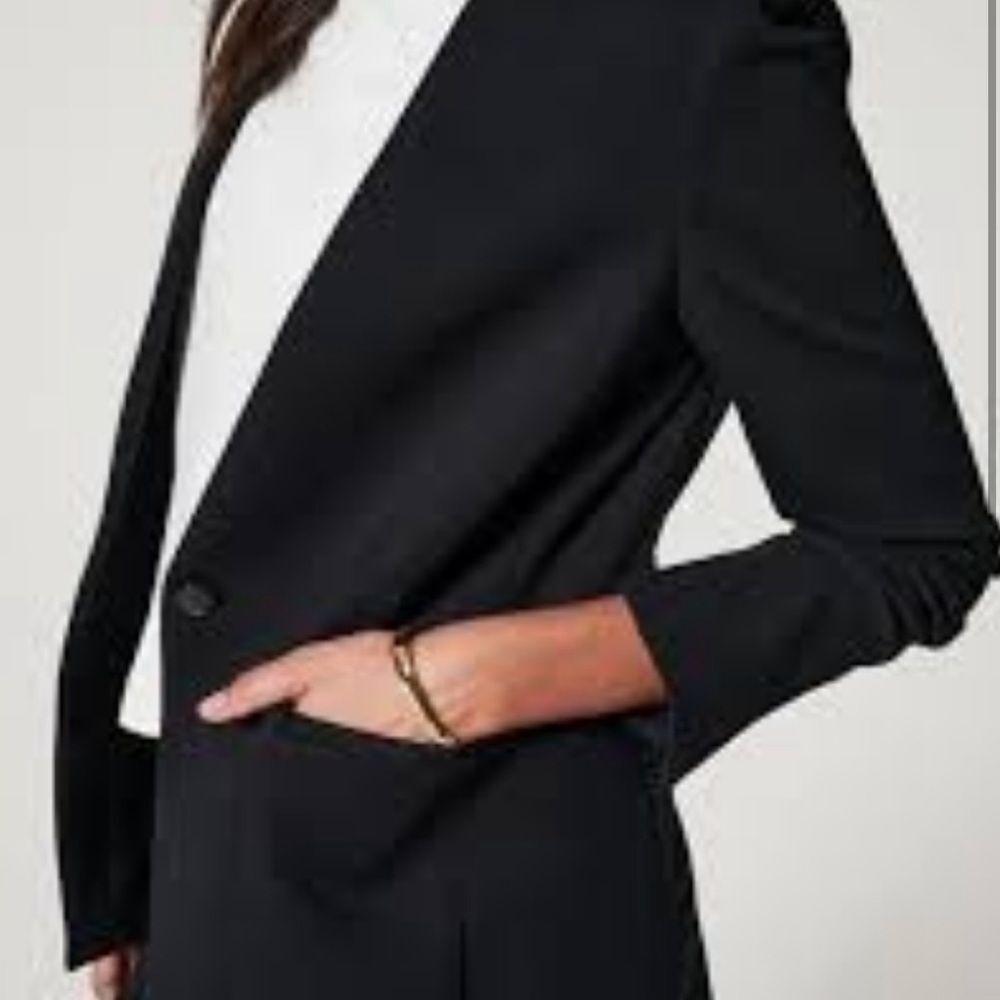 SPANX Ponte Perf Collarless Blazer Single Button Classic Black Oversized L - Picture 3 of 10